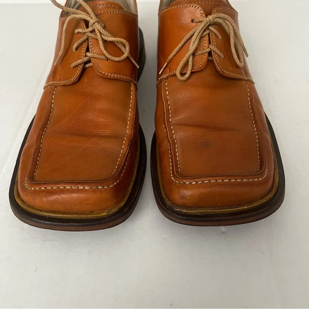 Pignataro‎ Men's Leather Square-Toe Vintage Derby Shoes Sz 44 (10.5-11US) Cognac